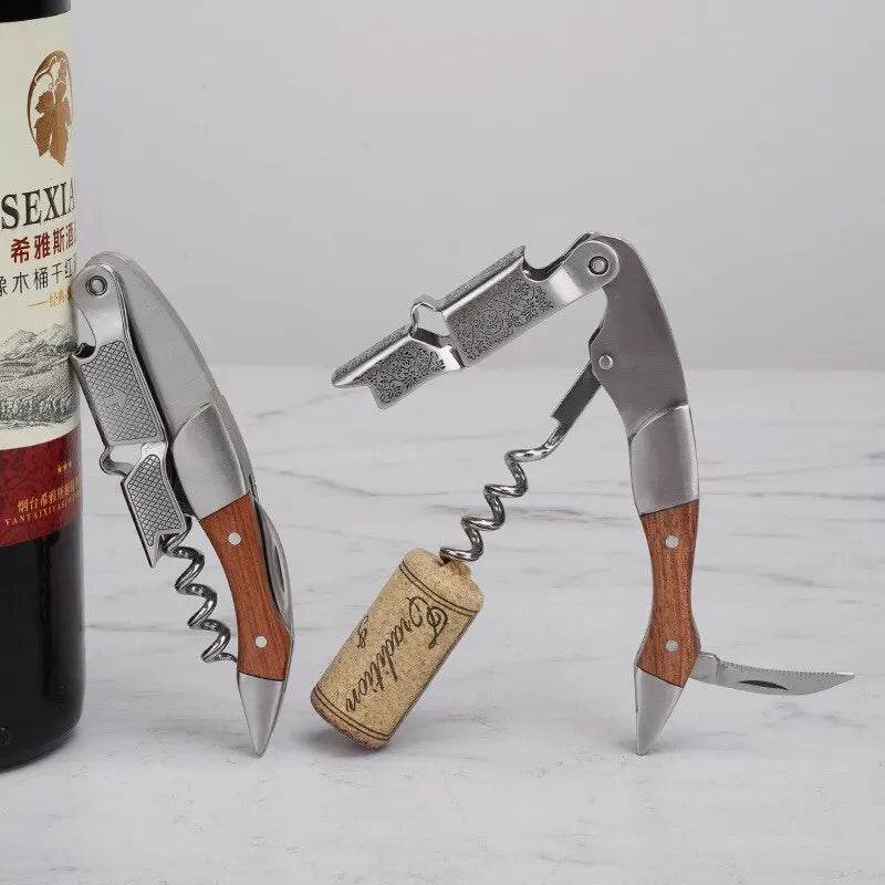 1pc Stainless Steel Wood Handle Wine Corkscrew Professional Wine Opener Portable Screw Corkscrew Multifunction Beer Cap Bottle - P12 Hub Europe
