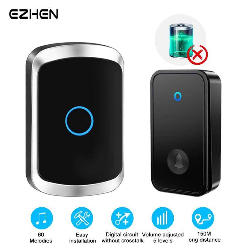 Wireless Doorbell Self-Powered | 150M Range 82 Tunes No Battery - P12 Hub Europe