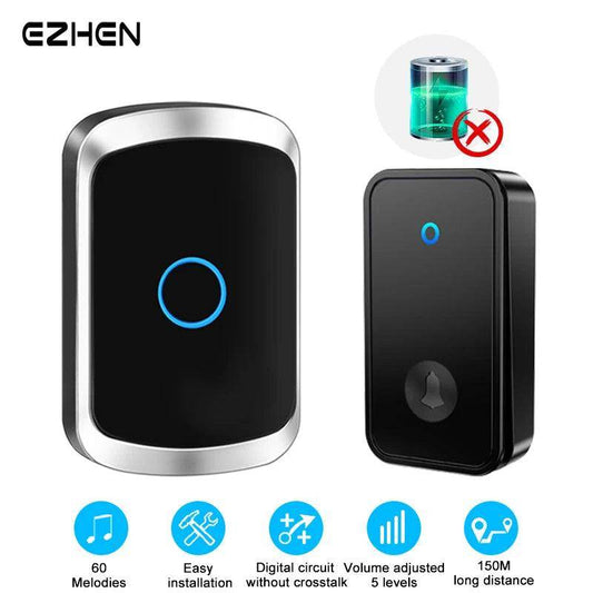 Wireless Doorbell Self-Powered | 150M Range 82 Tunes No Battery - P12 Hub Europe