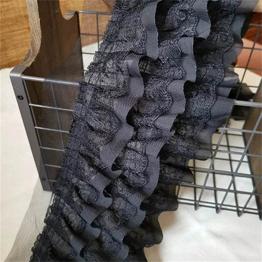 11CM Wide Luxury White Black Three Layers Lace Fabric Ribbon Cotton Embroidered Flowers Ruffle Trim For Dress DIY Clothes Sewing - P12 Hub Europe