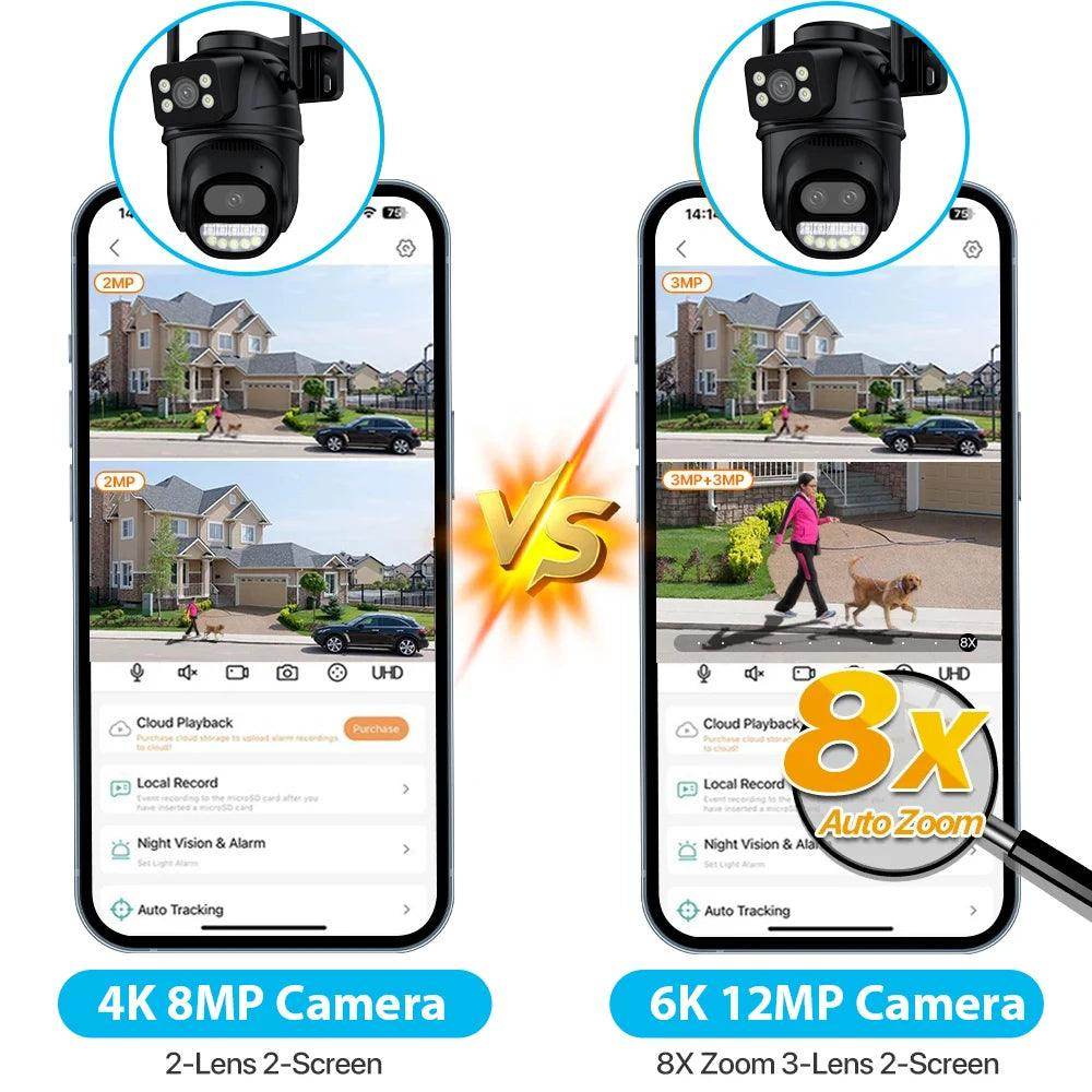 Outdoor PTZ Camera 6K 12MP/8MP 8X Zoom, 3-Lens, AI Track - P12 Hub Europe