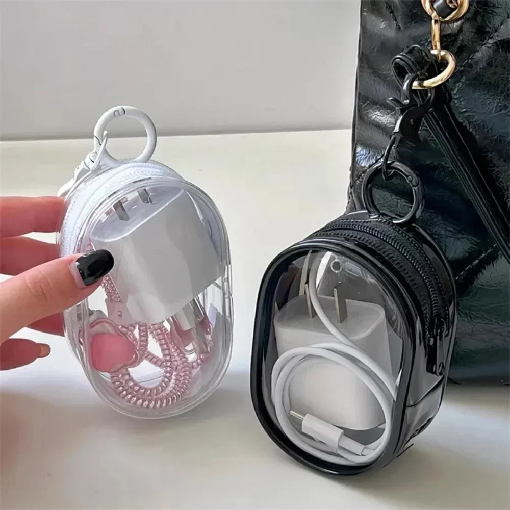 Portable Mini Clear Zipper Storage Bag Keychain Cartoon Doll Children Toy Mystery Box Organizer for Earphones Chargers Gift Bag