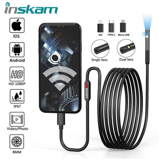 Endoscope Camera 8mm 3-in-1 , Dual/Single Lens, iOS/Android - P12 Hub Europe