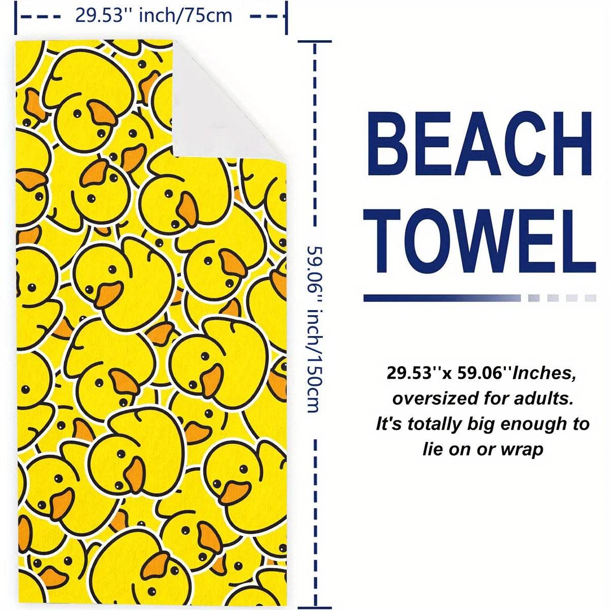 Extra large quick-drying microfiber beach towel with chic duck design - super absorbent, lightweight and stylish - P12 Hub Europe