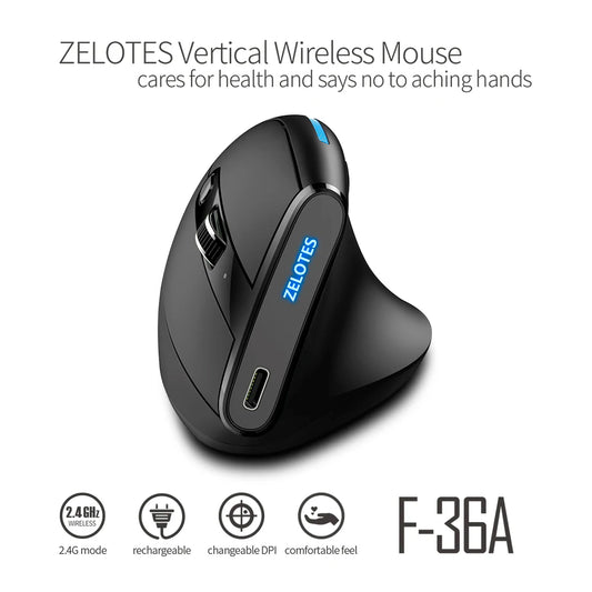 2.4G Wireless Ergonomic Vertical Mouse with 6 Buttons and 2400 DPI Adjustable Sensitivity