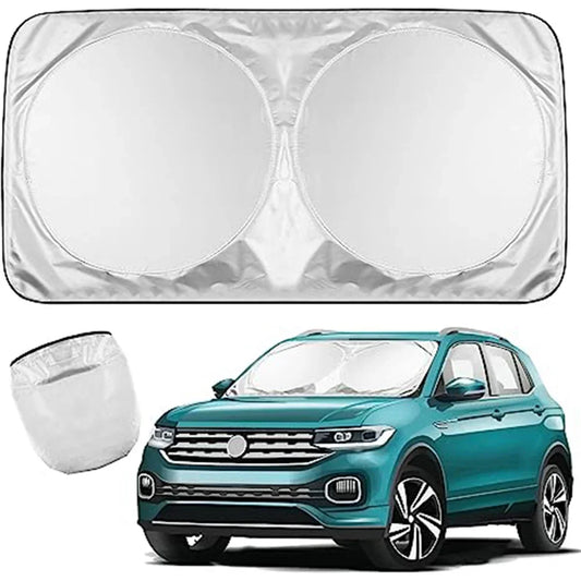 Silver Coated Double Circle Car Sunshade Summer Sunshade and Sunscreen Cloth Universal Foldable Storage for Car Front Windshie