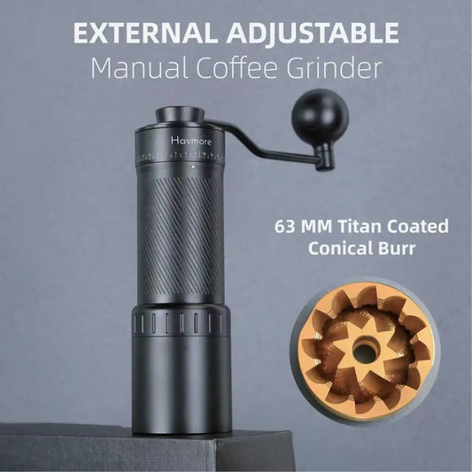Havmore CNC Stainless Steel 7 Stars Conical Burr Modern Design Home Use  Adjustable Setting Manual Coffee Grinder