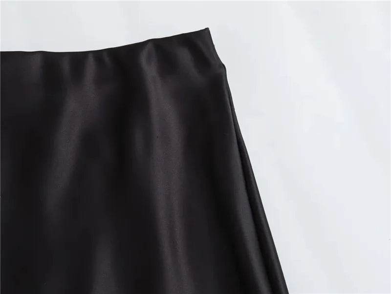 Black Satin Midi Skirt - P12 Hub Europe