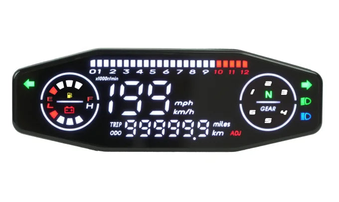 Universal Motorcycle LED Waterproof Digital Tachometer Dashboard Instrument with Turn Signal Fuel Gauge Y Bracket