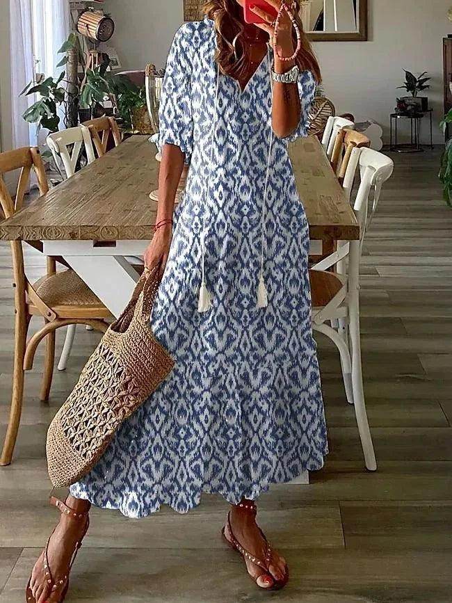 V-Neck Long Dress Casual Sweet Loose - P12 Hub Europe