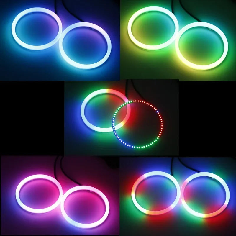 4PCS 12V 24V COB Car Angel Eyes Decoration Light RGB Ambient Headlight With App Control Streamer Driving Lamp For Car Decorative