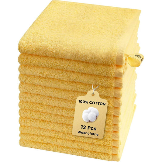 SEMAXE 12 Pcs Bulk Washcloths 100% Catton [550GSM] Solid Towels for Home/Spa- Fast Absorbing Face/Hand Towels with Hanging Loop - P12 Hub Europe