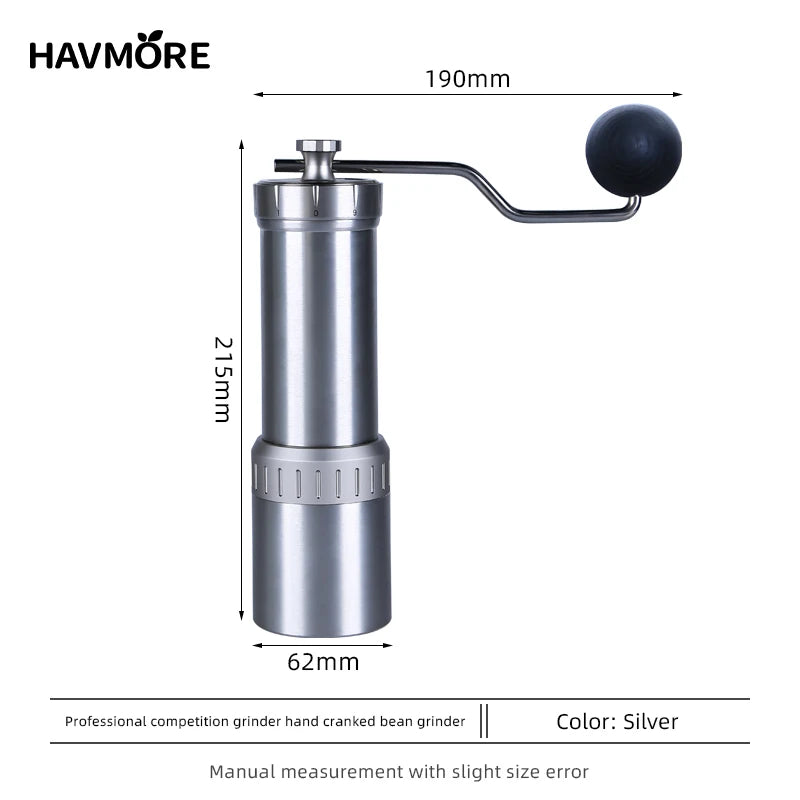 Havmore CNC Stainless Steel 7 Stars Conical Burr Modern Design Home Use  Adjustable Setting Manual Coffee Grinder
