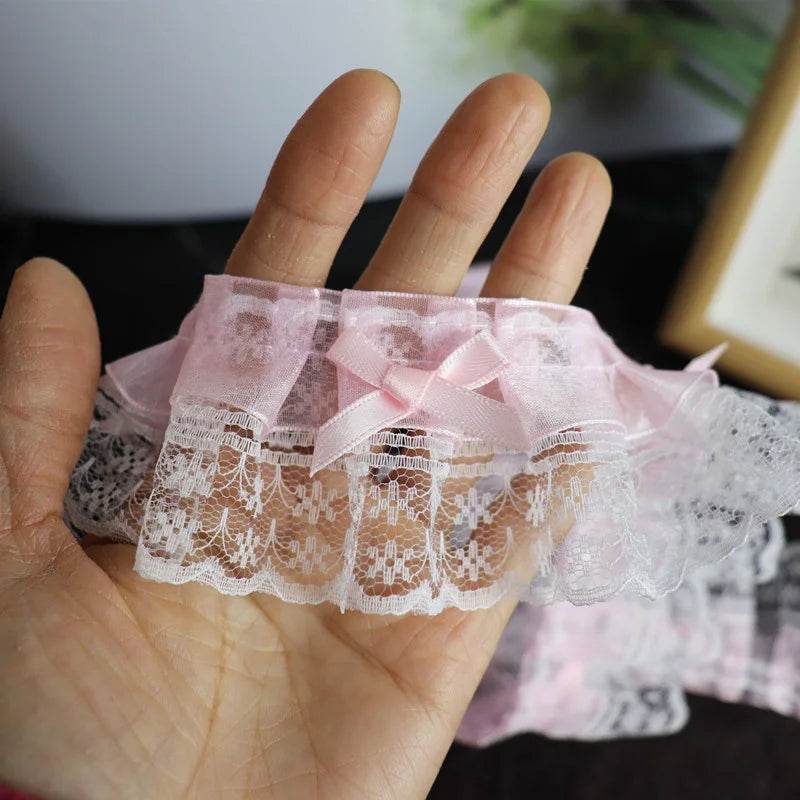 Pink Double-layer Embroidered Bow Applique Lace DIY Children's Hat Dress Frame Home Textile Storage Basket Cabinet Decoration - P12 Hub Europe