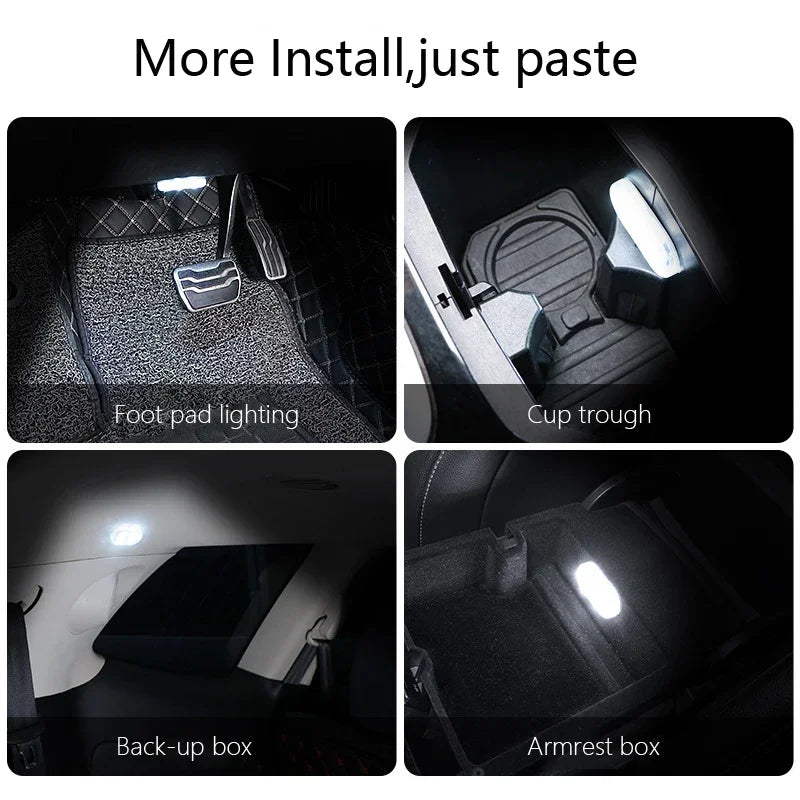 1/2/4PC Mini Car LED Light USB Charging Interior Lighting Lamp for Armrest Box Switch Touch Magnetic Reading Lamp Foot Light