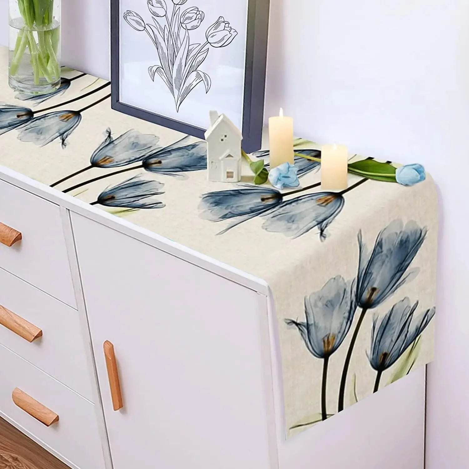 Tulip Linen Table Rustic Farmhouse Style Table Runner 13X70 Inch,Kitchen Dining Table Decoration for Indoor Outdoor Home - P12 Hub Europe