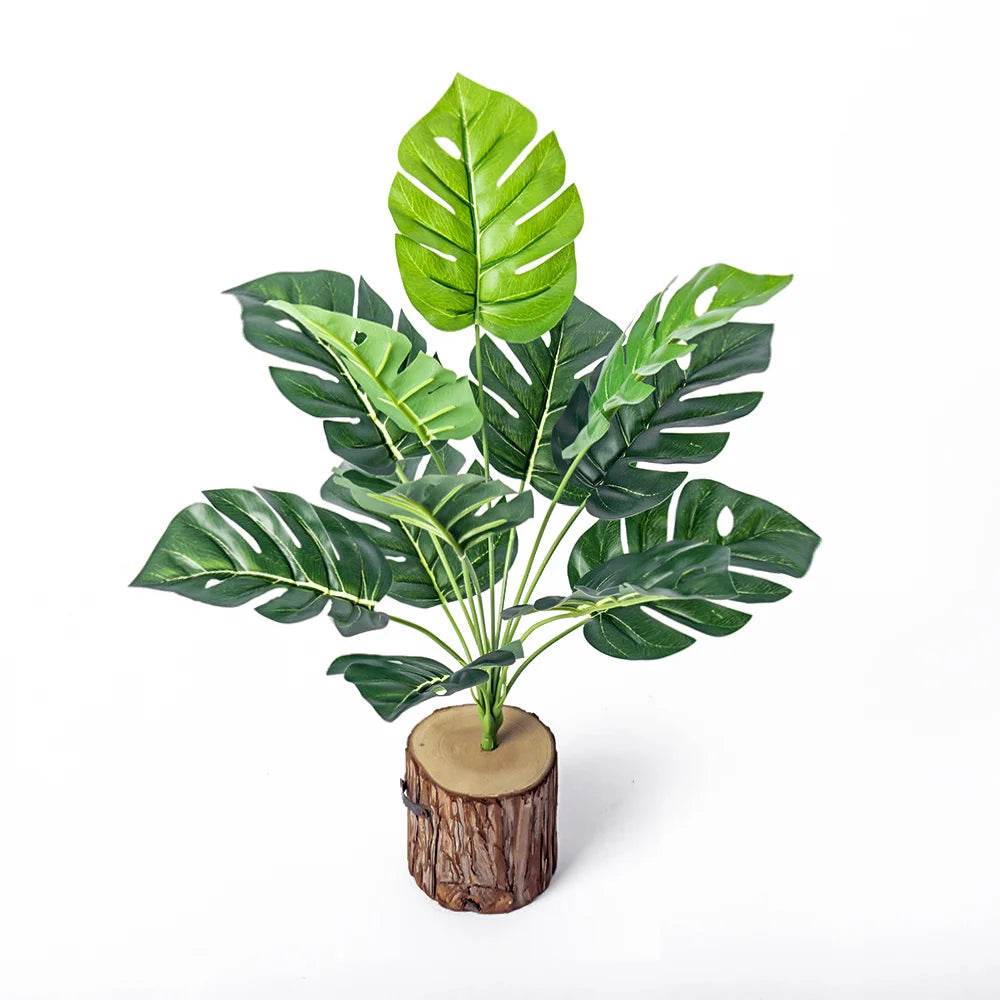 43cm 12 Forks Artificial Monstera Tree Green Fake Plants Plastic Evergreen Leaves Tropical Faux Palm Leaf For Home Garden Decor - P12 Hub Europe