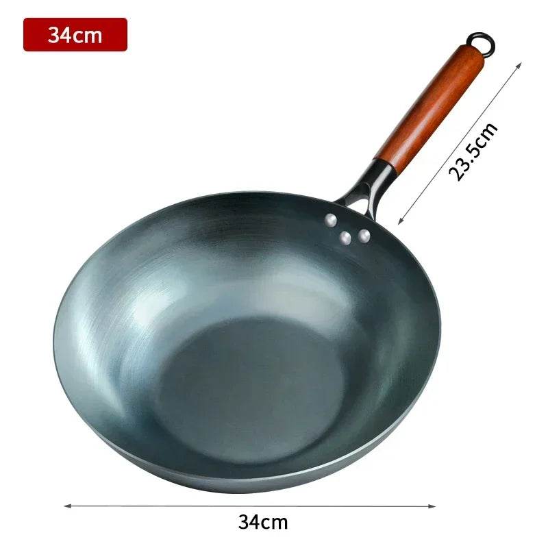 Seasoning Iron Woks,30/32/34cm Wok with Wooden Handle Frying Pan Kitchen Cookware For Electric,Induction Electric and Gas Stoves - P12 Hub Europe