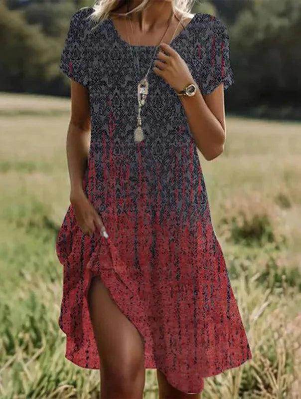 Floral Print Boho Beach Dress Casual Short Sleeve - P12 Hub Europe