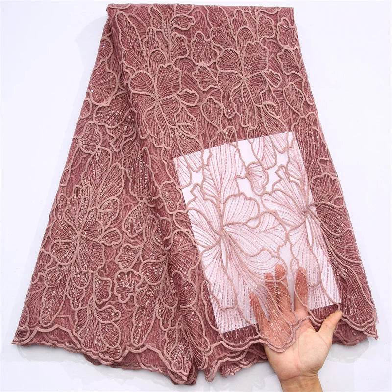 African Milk Silk Mesh Lace with Sequins 2025 French Net Lace Fabric Sewing Embroidered Lace Tulle Nigerian Women Wedding Dress - P12 Hub Europe