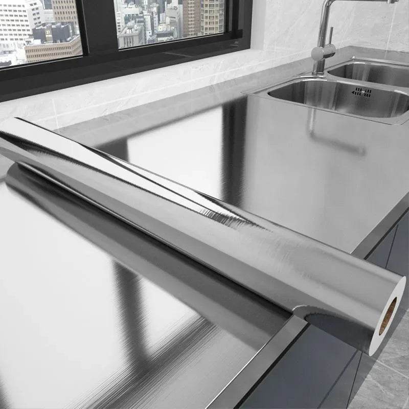Decorative waterproof fireproof self-adhesive wallpaper 40cm brushed silver refrigerator living room kitchen countertop - P12 Hub Europe