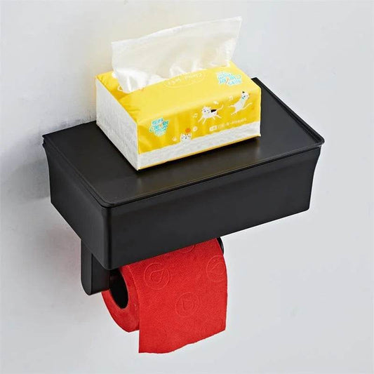2 In 1 Home Adhesive Toilet Paper Holder Box with Shelf and Storage Box Wall Mount Toilet Paper Roll Box - P12 Hub Europe