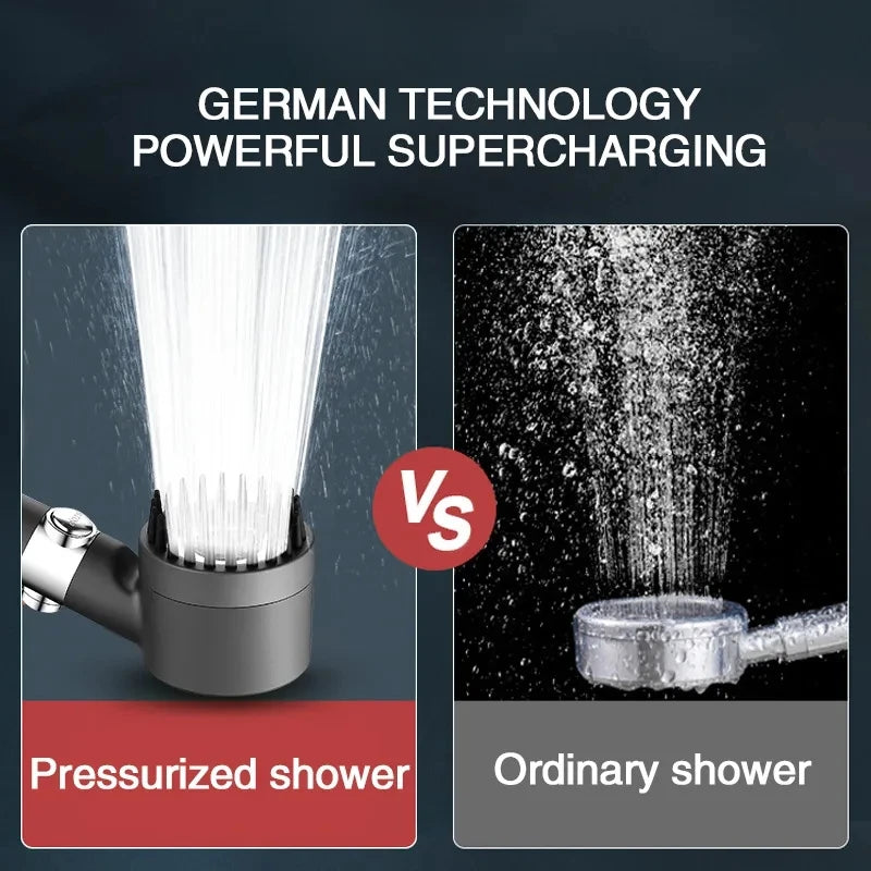New Black Shower Head Rainfall High Pressure 3 Modes Adjustable Boost Filter Holder with Hose for Bathroom Accessories Sets