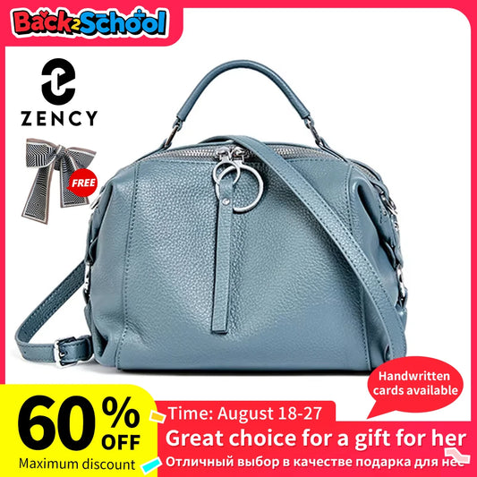 Zency Women's Handbag Genuine Leather Cowhide Cross Body Bags Ladies Shoulder Top Handle Satchel Trendy 2025 Boston Bags Shopper
