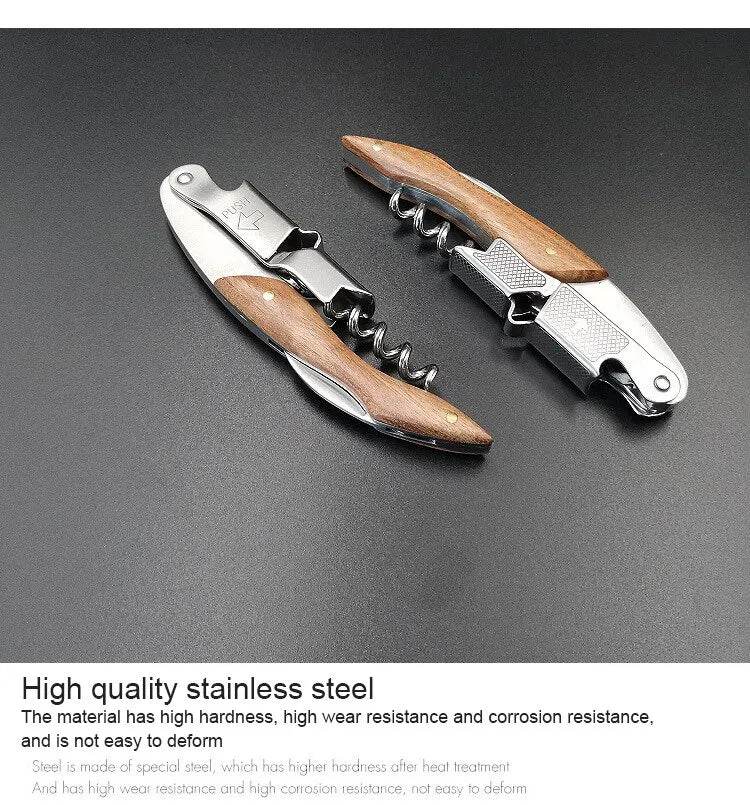 1pc Stainless Steel Wood Handle Wine Corkscrew Professional Wine Opener Portable Screw Corkscrew Multifunction Beer Cap Bottle - P12 Hub Europe