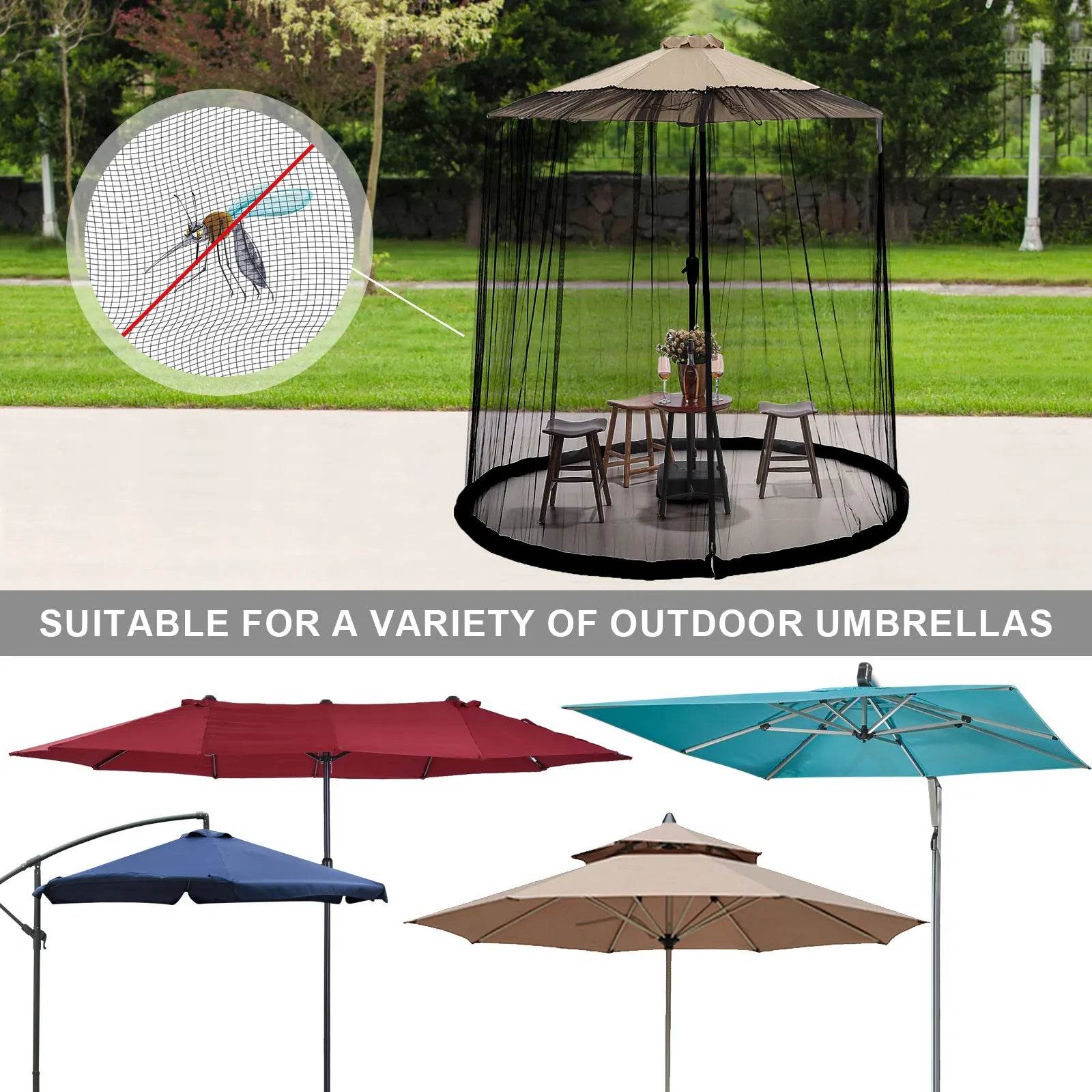 Parasols Net Adjustable Mosquito Net Cover Screen for Garden Umbrella Parasol Patio Table Bug Netting Cover with 2 Zipper Doors - P12 Hub Europe