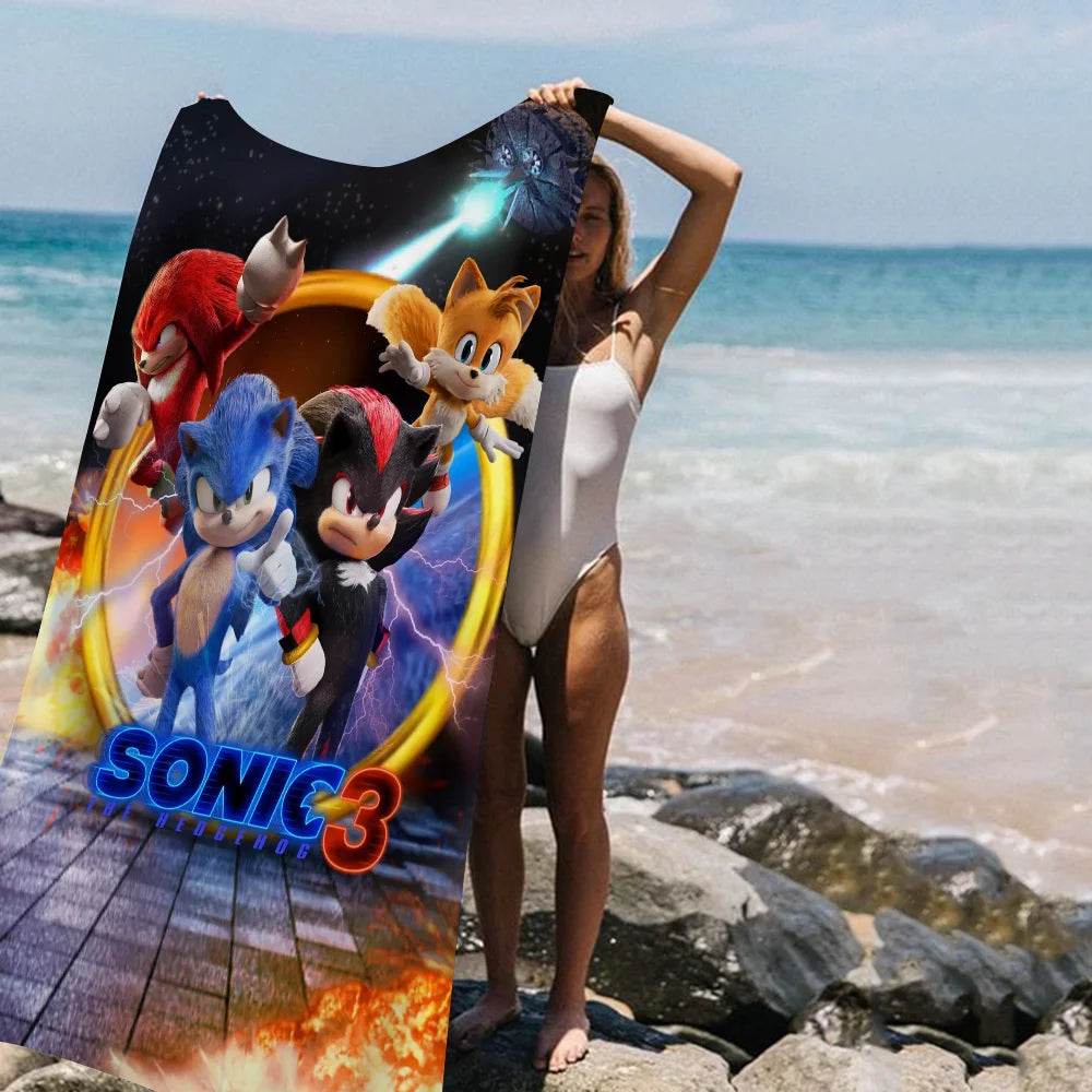 Cartoon S-Sonic Anime Beach Swimming Towel Soft Absorbent Washcloth Children's Gifts For Kids Travel Camping Gym - P12 Hub Europe
