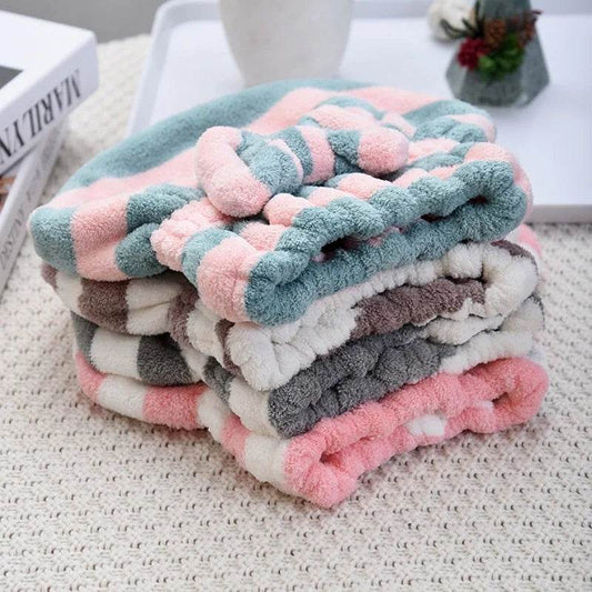 1pcs Dry Hair Towel Quick-Drying Hair Cap Shower Cap for Women Striped Pattern Super Absorbent Bath Accessories Hair Bonnets - P12 Hub Europe