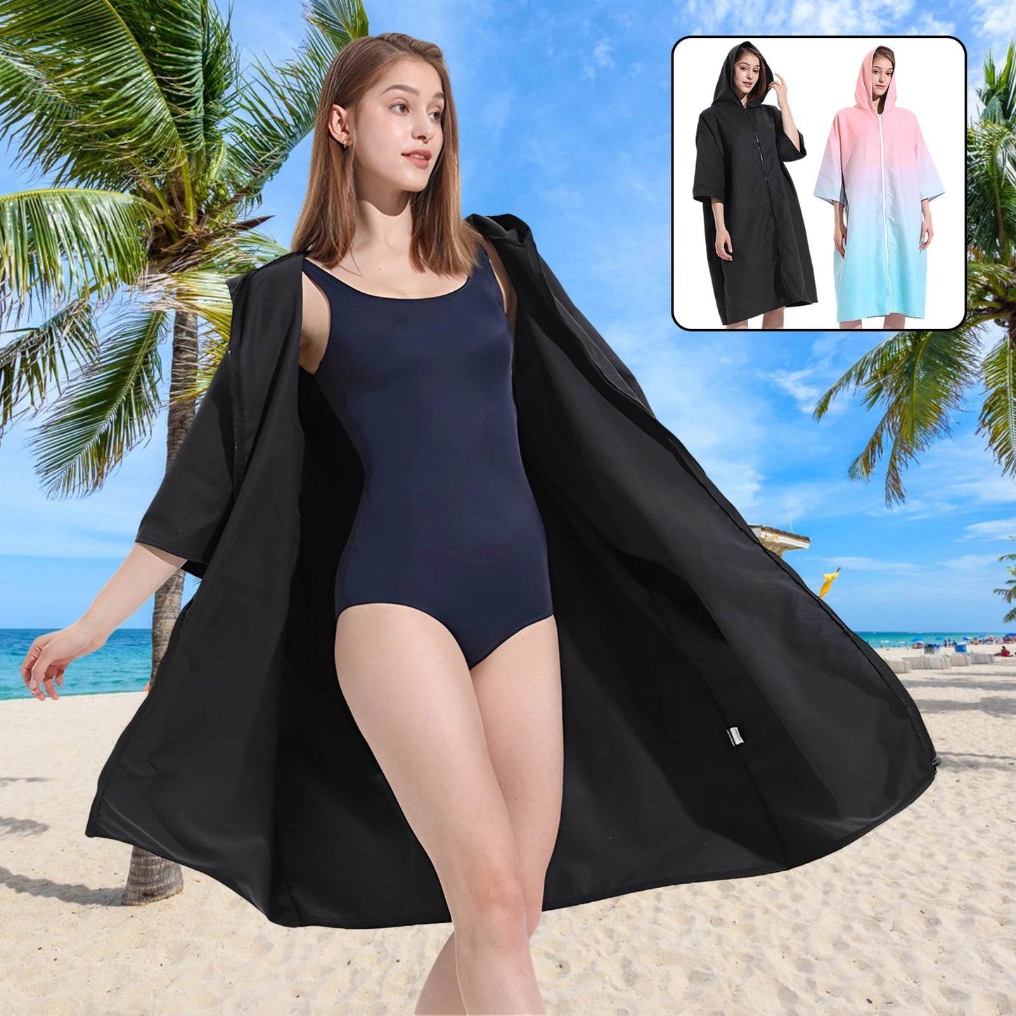 Changing Robe with Hood Microfiber Towel Poncho with Zipper Short Sleeve Surf Poncho Quick Dry Oversized Changing Towel Robe New - P12 Hub Europe