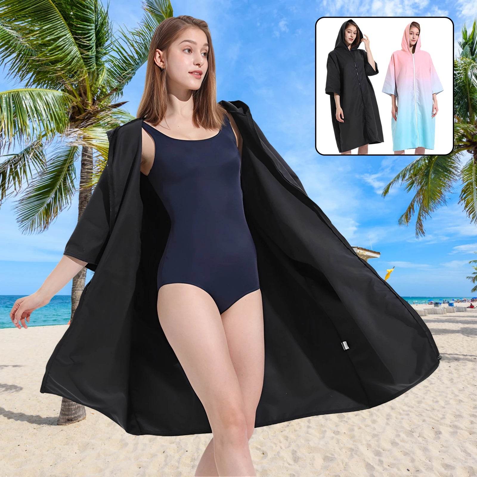 Changing Robe with Hood Microfiber Towel Poncho with Zipper Short Sleeve Surf Poncho Quick Dry Oversized Changing Towel Robe New - P12 Hub Europe