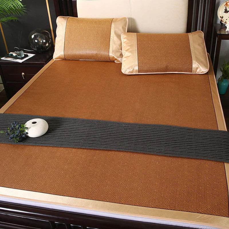 JFLEGAL Summer Natural Rattan Mat 2024 New Ice Silk Jacquard Soft Physical Cooling Wormwood Mat Bedding Dormitory Mattress Cover - P12 Hub Europe