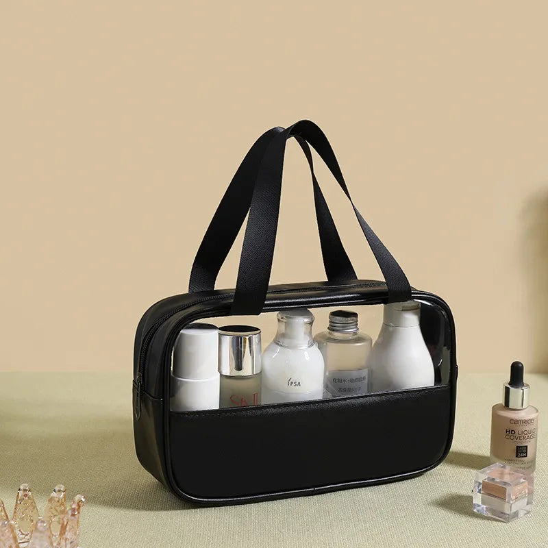 Personalized Embroidery Stitching Cosmetic Bag PVC Translucent Large-Capacity Bath Bag PU Waterproof Portable Travel Storage Bag