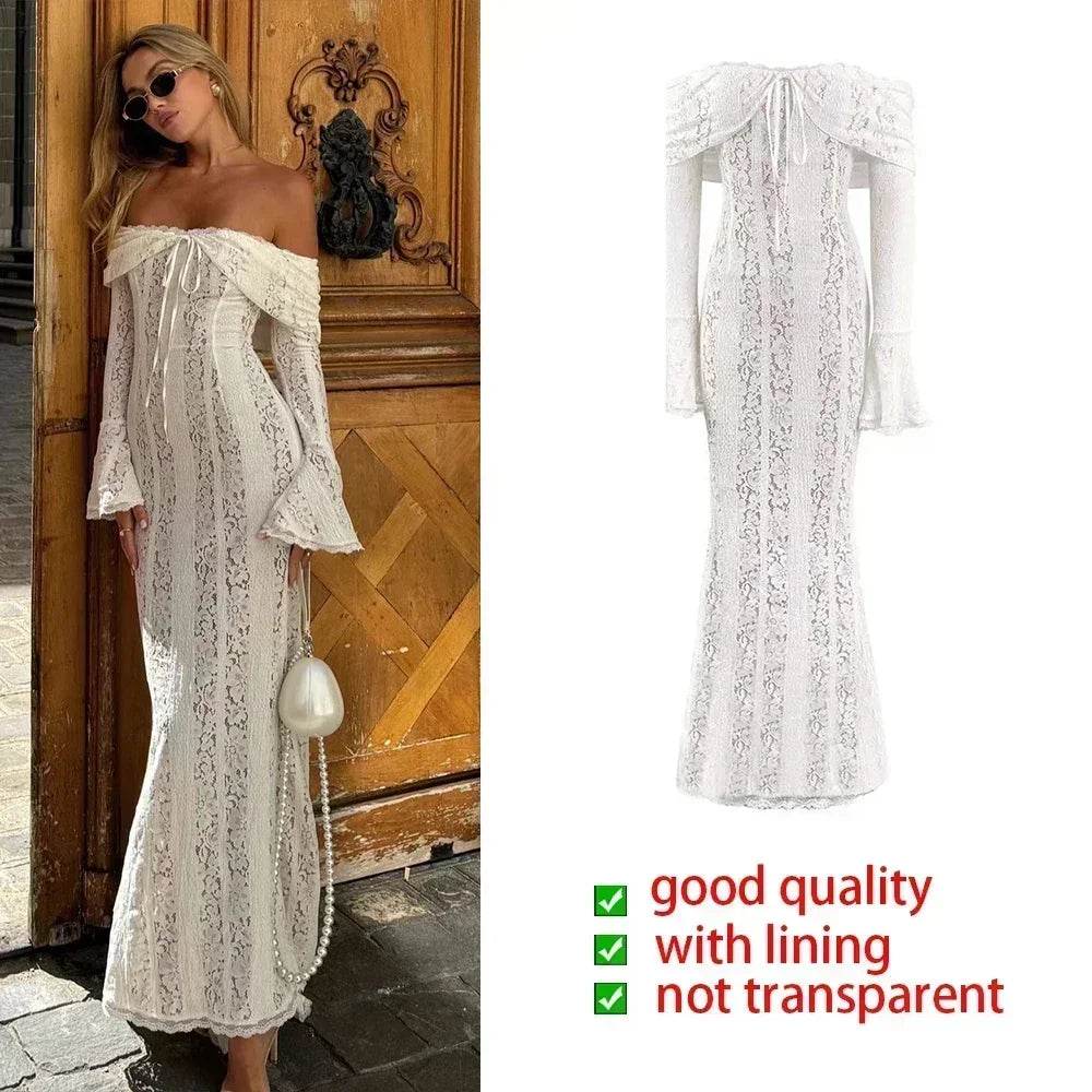 White Off Shoulder Lace Maxi Dress - Wedding Guest - P12 Hub Europe