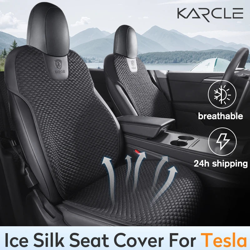 For Tesla Model 3 /Y Car Seat Cover For 2020-2025 Tesla Model 3/Y 5-Seat Ice Silk Seat Cushion Summer Breathable Car Accessories