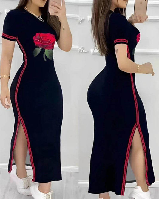 Elegant Midi Dress Slim Fit Side Split - P12 Hub Europe