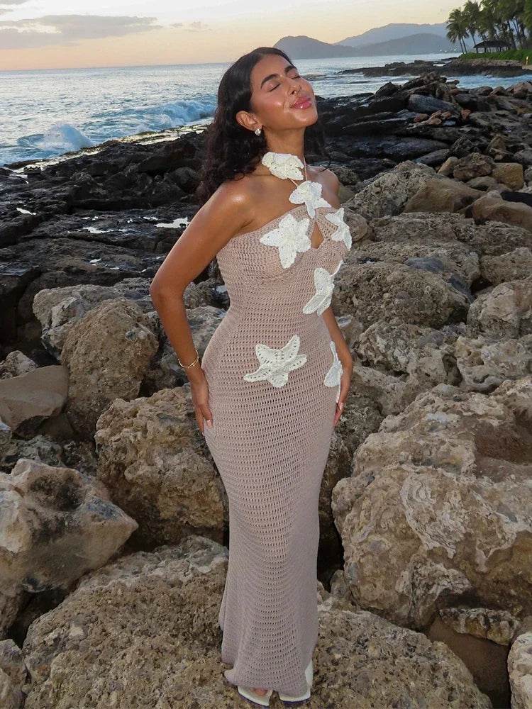 Women’s Beach Dresses Sexy Backless Knitted Long Dress Star Crochet Maxi Dresses 2024 Summer Women Beach Wear - P12 Hub Europe