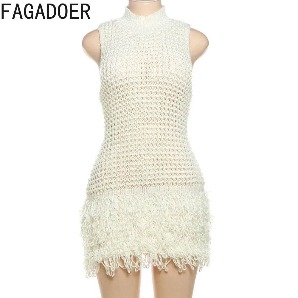 Tassel Hollow Out Mini Dress - Slim Elegant - P12 Hub Europe