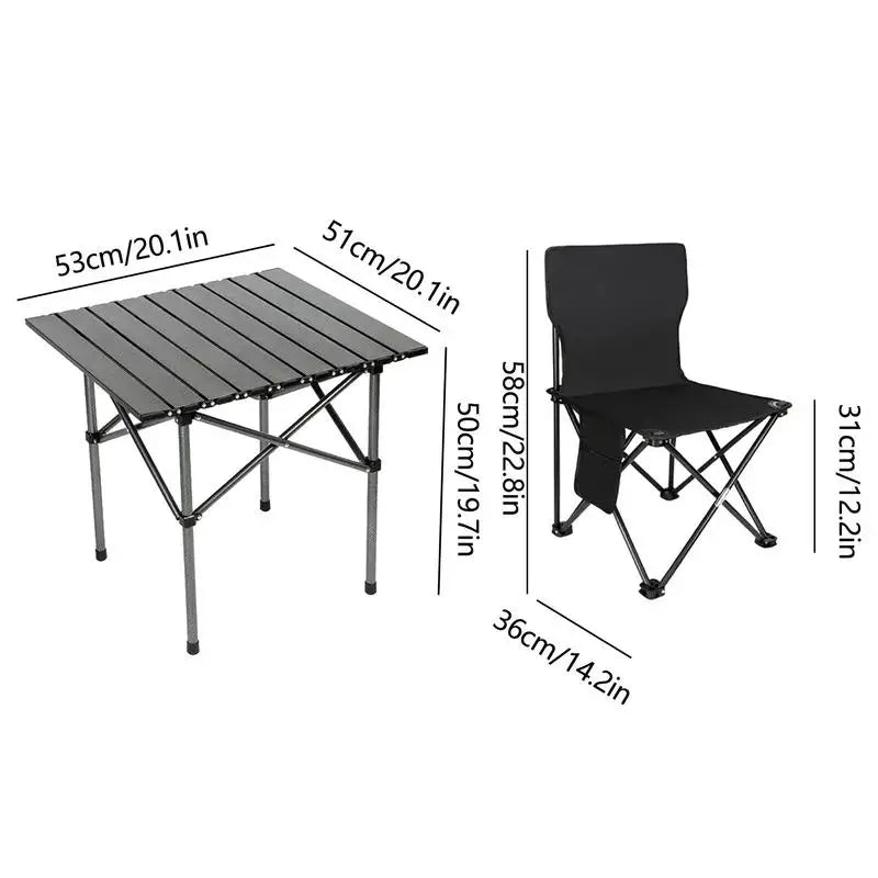 3pcs/set Folding Camping Table Set With 2 Chairs Folding Picnic Table Oxford Fabric Stools Waterproof Egg Roll Table For Camping