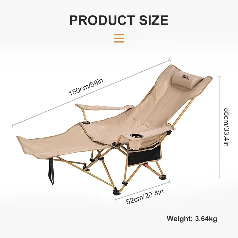 BRS 2-in-1 Reclining Camping Chair Lightweight Folding Camping Lounge Chair with Adjustable Backrest & Footrest for Beach