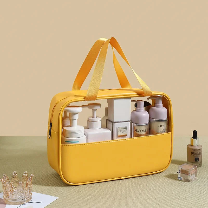 Personalized Embroidery Stitching Cosmetic Bag PVC Translucent Large-Capacity Bath Bag PU Waterproof Portable Travel Storage Bag