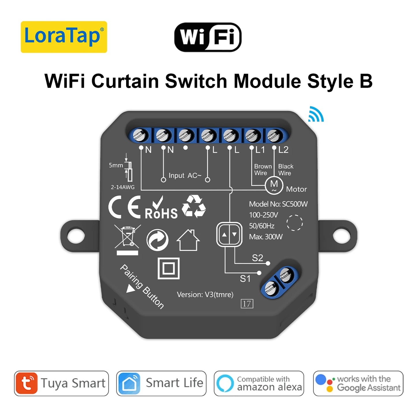 LoraTap Tuya WiFi ZigBee Curtain Blinds Module Switch Roller Shutter Motor Smart Life App Remote Control by Alexa Google Home