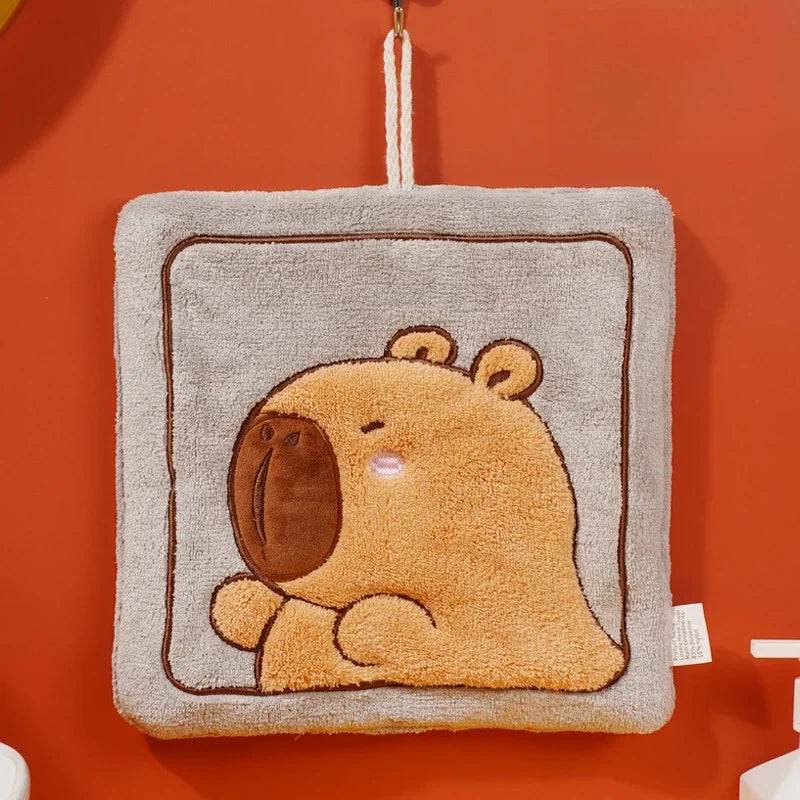Kawaii Kapibara Hand Towel Thickened Coral Fleece Embroidered Towels Cute Hand Cloth Kitchen Children's Handkerchief Towel - P12 Hub Europe