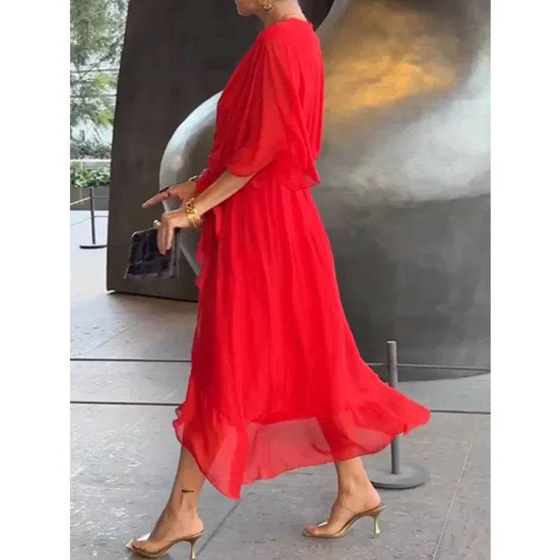 V-Neck Bat Sleeve Dress - Strappy Irregular Summer Style - P12 Hub Europe