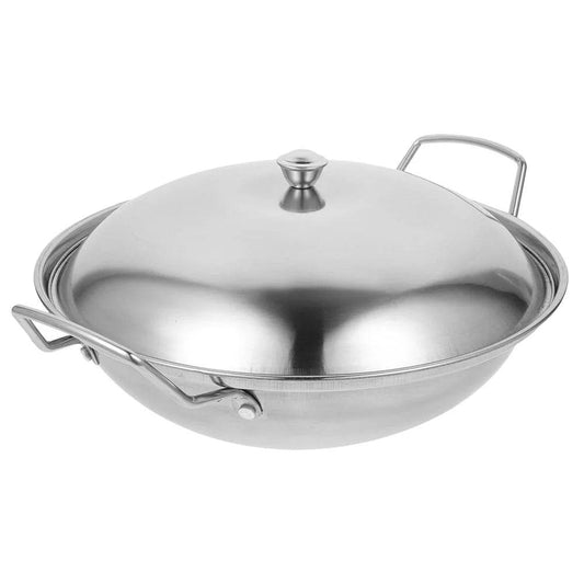 Extra Thick Stainless Steel Wok With Lid Double Handle Hot Pot Kitchen Pan Daily Use Cookware Dining Bar Stove Stainless Steel - P12 Hub Europe