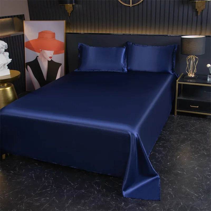 Silky Cooling Bed Sheet with 2 Pillow Cases Luxury Ice Silk Feel Twin Queen Flat Sheet Set Soft and Hypoallergenic Satin Sheets - P12 Hub Europe