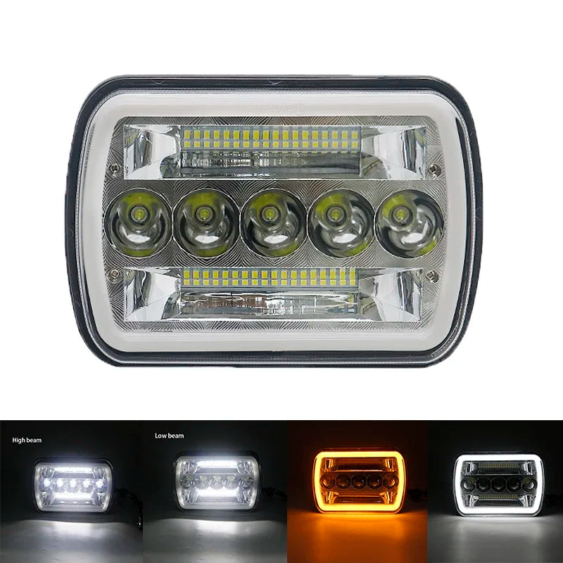 7x6'' 5X7 Inch Led Headlight Square Hi-Lo Beam Halo For Jeep Cherokee XJ Wrangler YJ Motorcycle Car Off-road Truck H6054 H5054